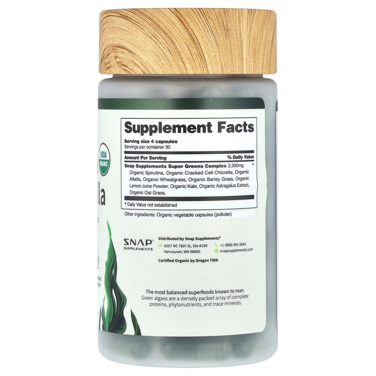Snap Supplements Organic Spirulina & Chlorella - Capsules