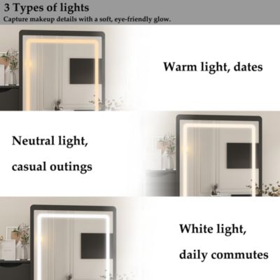 4-Drawer Vanity Set – Wood Makeup Table with LED Sliding Mirror, Stool, Cabinet & Shelves