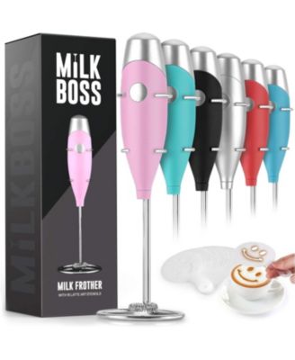 Milk Boss Portable Milk Coffee Frother Handheld Whisk Mixer with 16-Piece Stencils