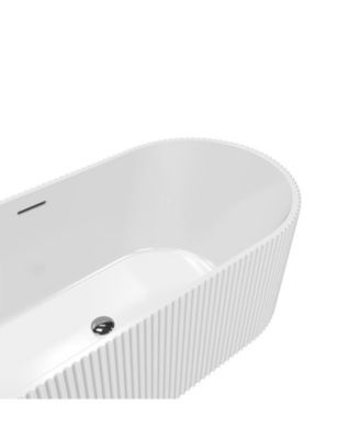 59" V-Shape Acrylic Freestanding Soaking Bathtub with Pleated Design, Chrome Drain and Slotted Overflow