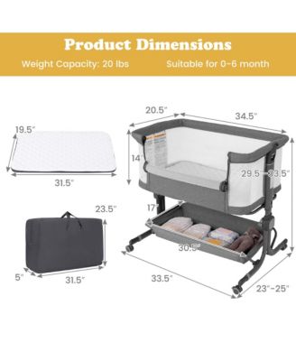 Baby Bassinet Bedside Sleeper with6-Level Adjustable Height