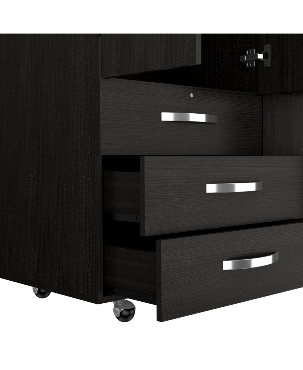 Depot E-Shop Hamilton Mobile Armoire, Double Door Cabinet, Three Drawers, Rods, Two Shelves,- Black