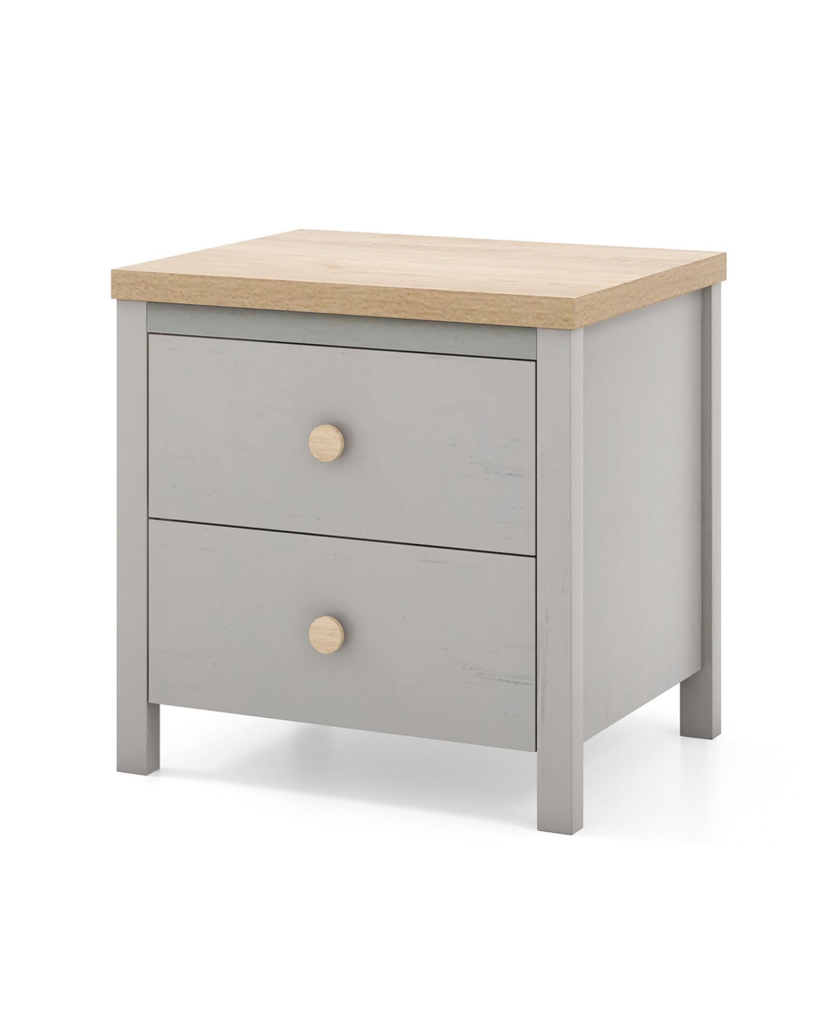Gymax 2 Pcs Nightstand Farmhouse Side End Table w/ Solid Wood Legs & 2 Drawers