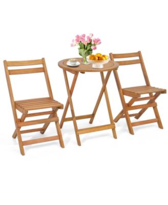 3 Pieces Folding Patio Bistro Set with Slatted Tabletop