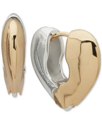 Anne Klein - Two-Tone Polished Sculptural Heart Small Hoop Earrings, 0.6"