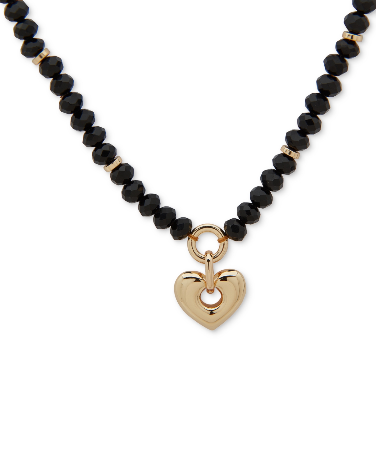 Gold-Tone Imitation Pearl & Pave Heart Pendant Necklace, 16" + 3" extender - Jet