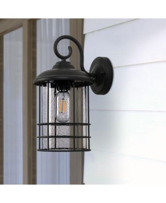 1-Light Textured Black not Motion Sensing Dusk to DaWn Outdoor HardWired Wall Lantern Sconce With LED