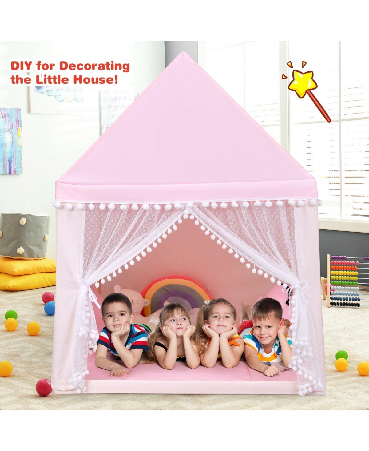 Hongge Kids Play Tent Large Playhouse Children Play Castle Fairy Tent Gift with Mat