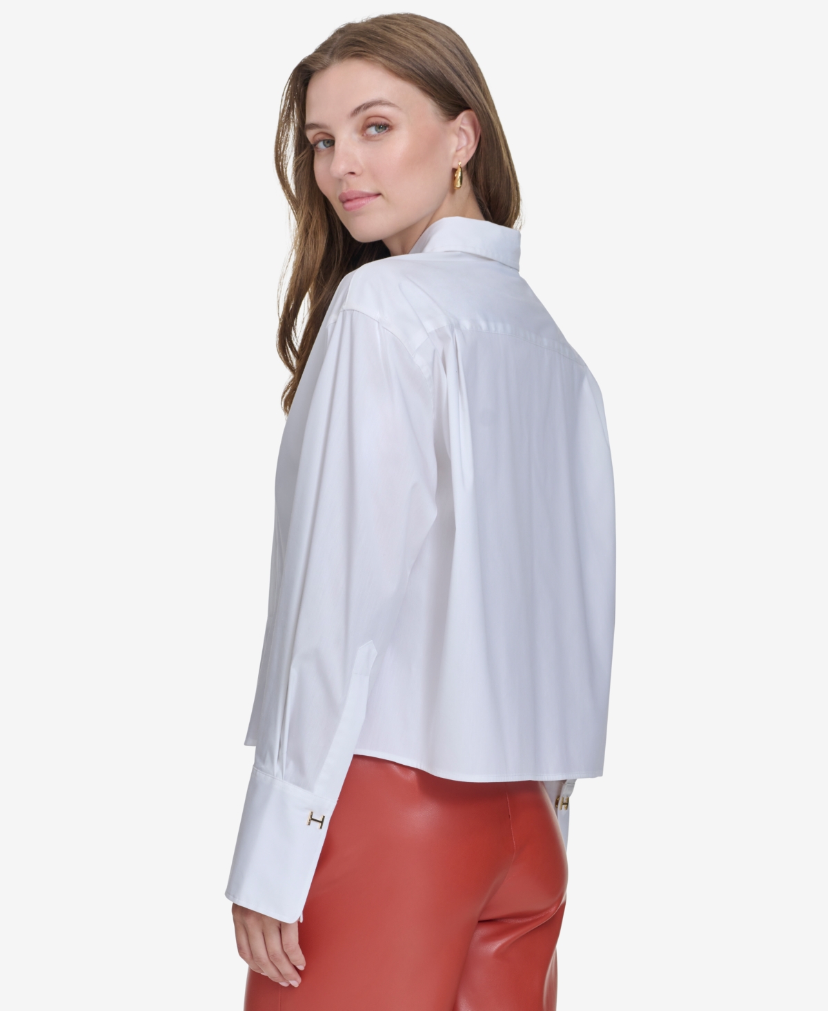 Halston Women's Cotton Cropped Tuxedo Shirt