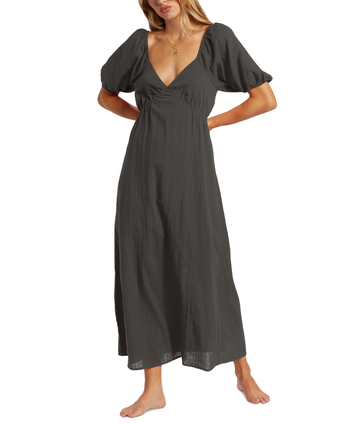 Juniors' Love Fade Puff-Sleeve Cotton Maxi Dress - Black