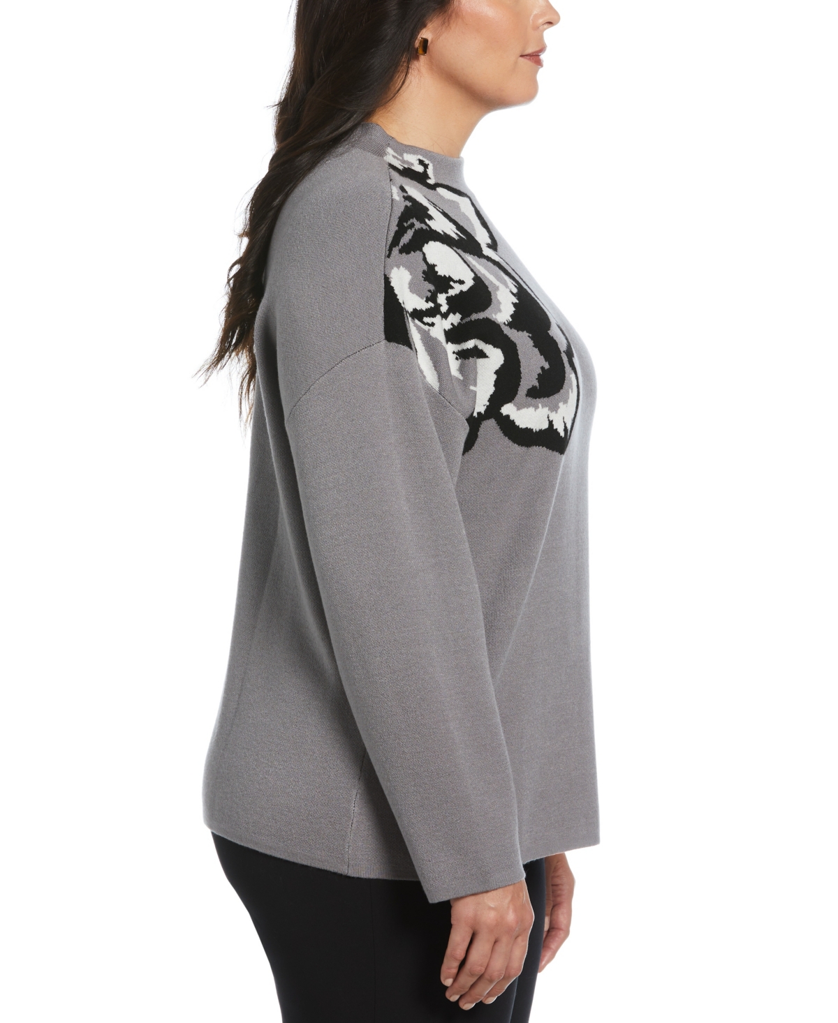 Rafaella Plus Floral Jacquard Mock Neck Sweater