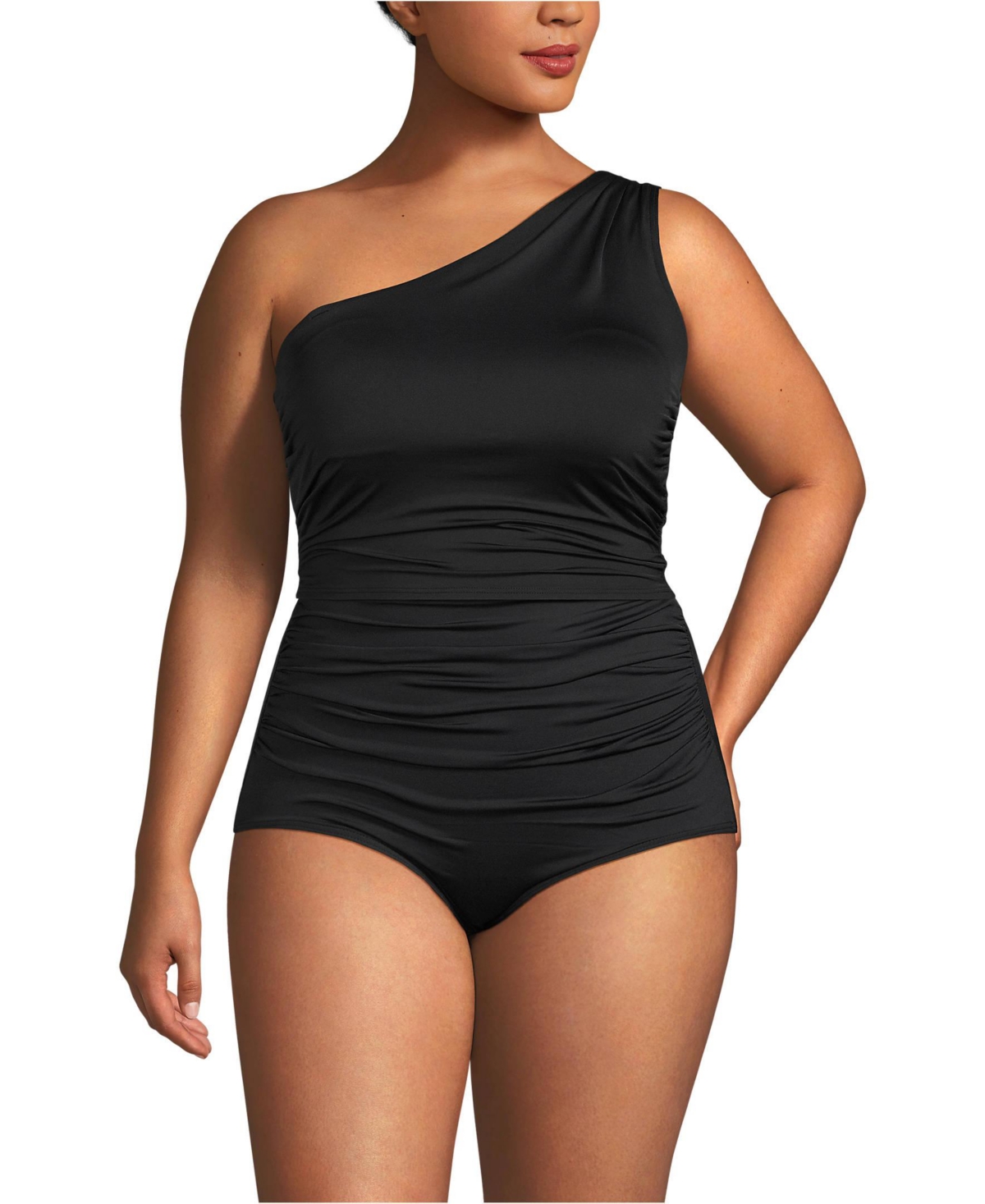 Lands' End Plus Size Ruched One Shoulder Midkini Swimsuit Top