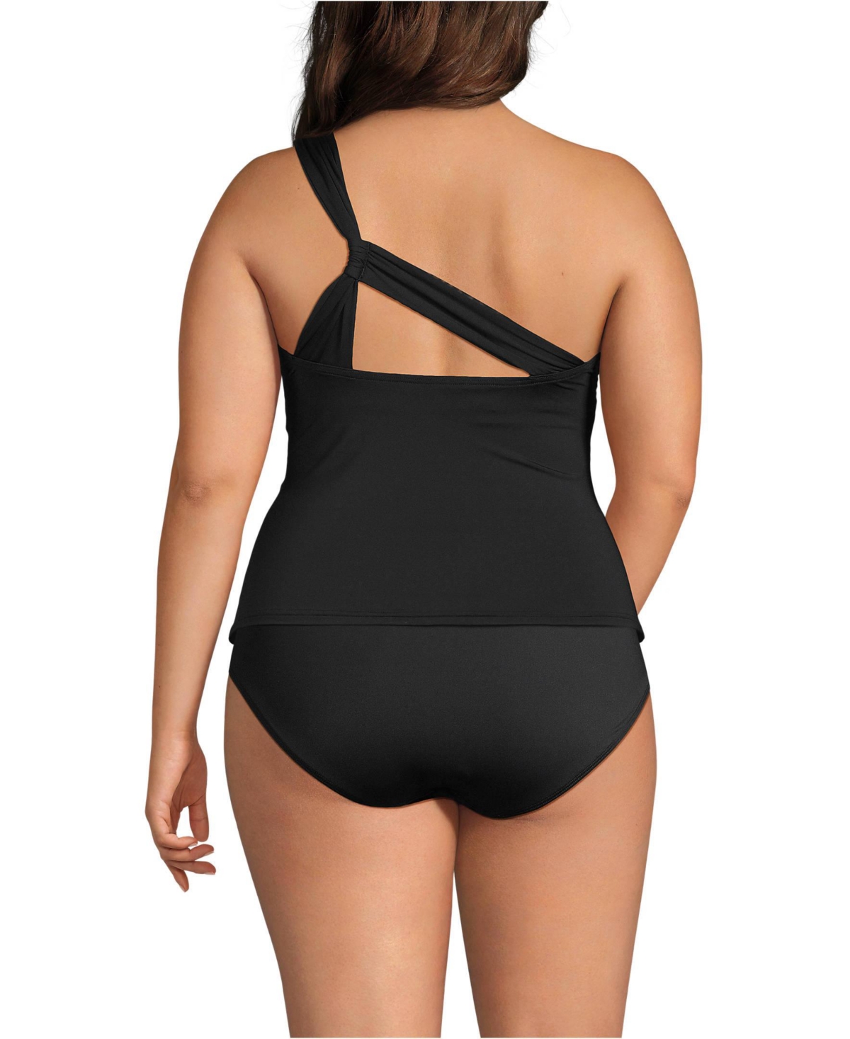 Lands' End Plus Size Shirred One Shoulder Tankini Swimsuit Top