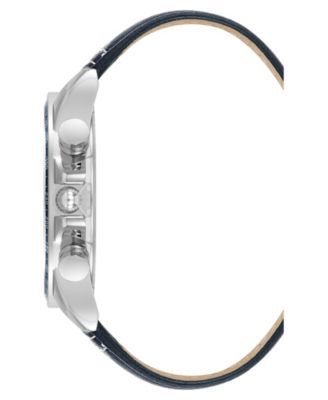 Men's Modern Navy Faux Leather and Silver-Tone Alloy Metal Watch, 45mm