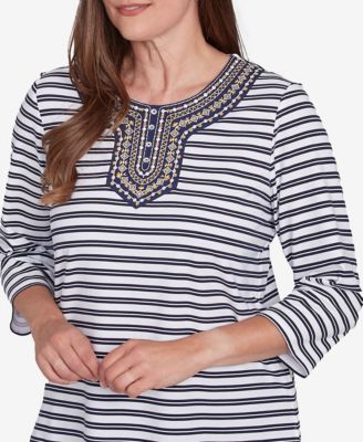 Women's Block Island Striped Top with Embroidered Neckline