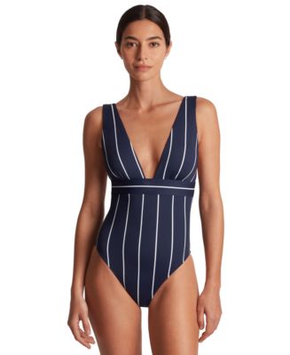 Lauren Ralph Lauren ★ 控え目 フリル Vネック ワンピース水着 Lauren Ralph Lauren ☆ 控え目 フリル Vネック ワンピース水着