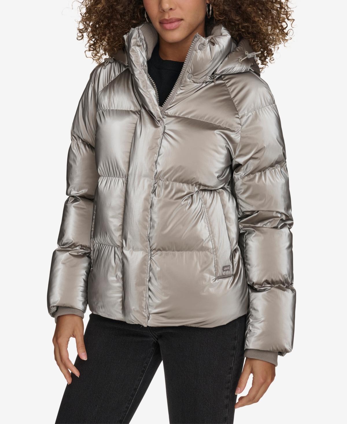 Levi's Women's Quilted Hooded Puffer Jacket In Silver