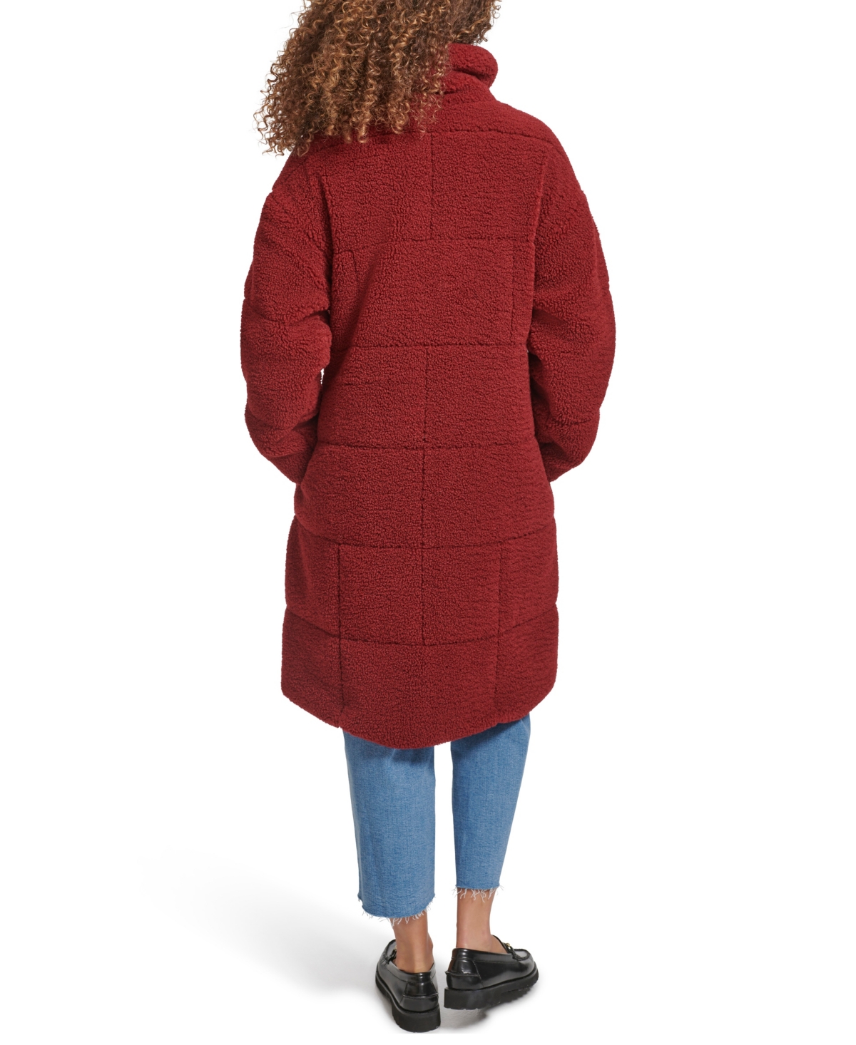 Levi's Quilted Fleece Long Teddy Coat In Cabernet