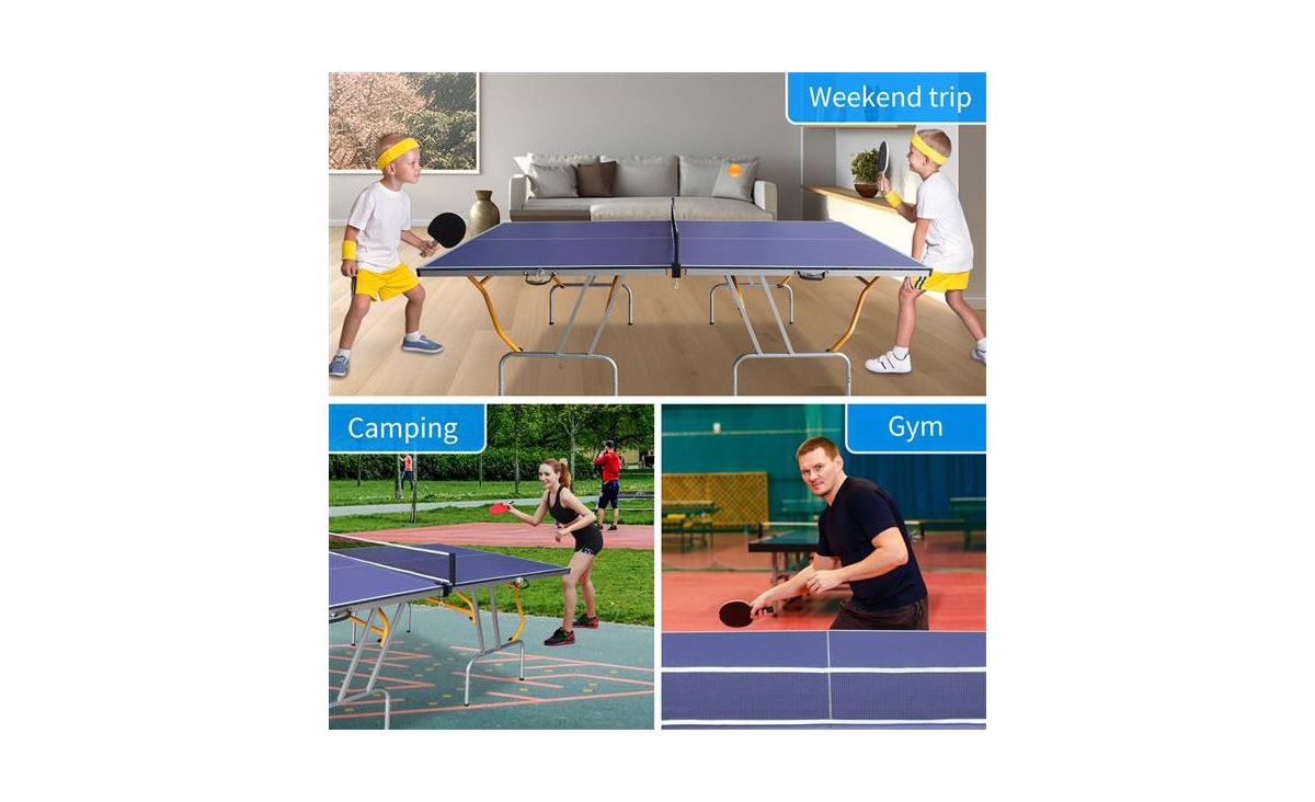 Slickblue 8FT Foldable & Portable Table Tennis Table Set – Mid-Size Ping Pong Table for Indoor/Outdoor Games