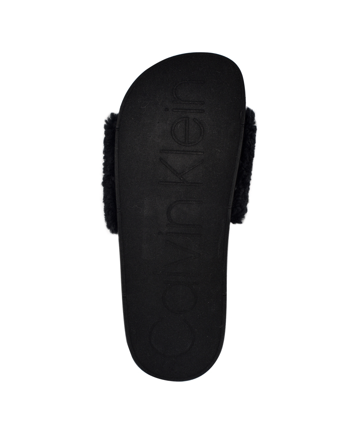 Calvin Klein Women's Amaya Fuzzy Slide Sandals In Black Shearling Logo