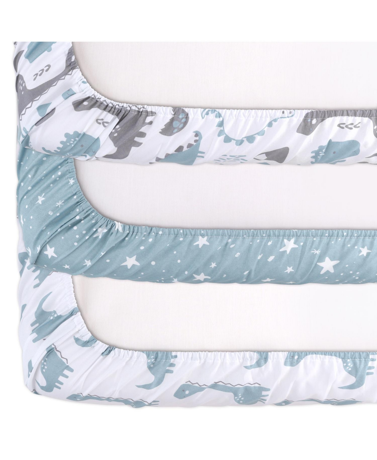 The Peanutshell Pack n Play, Mini Crib, Portable or Fitted Playard Sheets for Baby Boy,Dino, 3 Pack Set - Blue