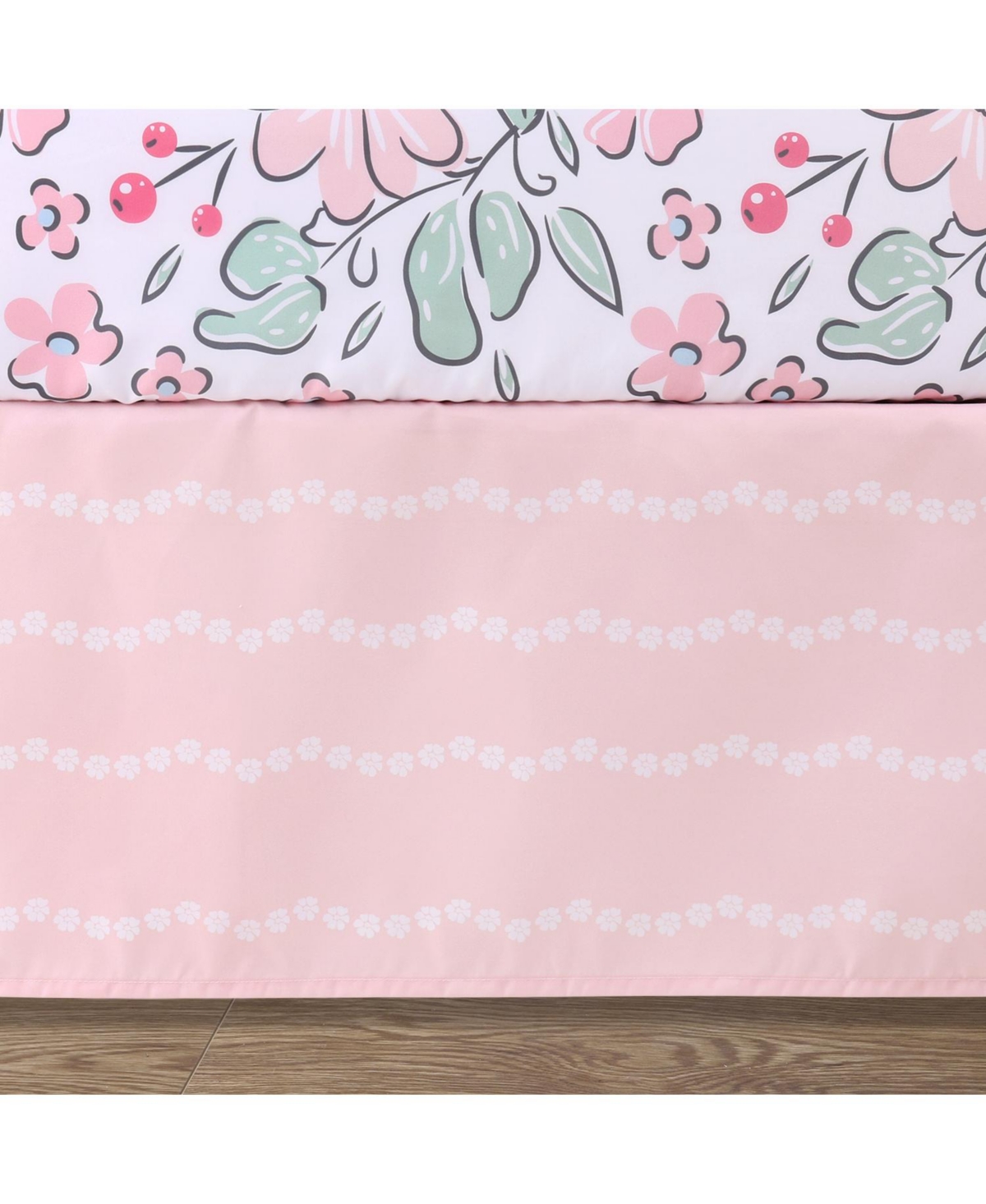 The PeanutshellFloral Fun 5 Piece Bedding Set for Baby Girls, Nursery Set with Blanket - Pink