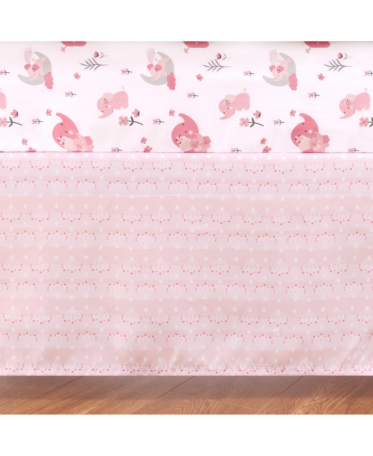 The PeanutshellElephant 8 Piece Baby Nursery Bedding Set, Quilt, Sheets, Skirt, and Mobile - Pink/grey