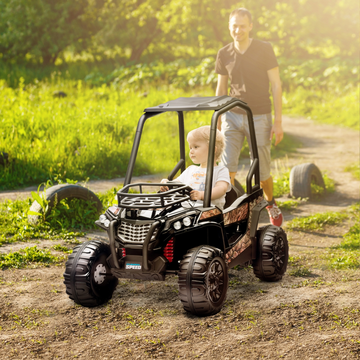 Aosom 12V Kids Utv with Music, Lights, MP3/Usb, Suspension,