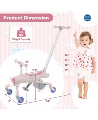 2-in-1 Kids Ride-on Push Car with LED Lighted Wheels Removable & Adjustable Handle