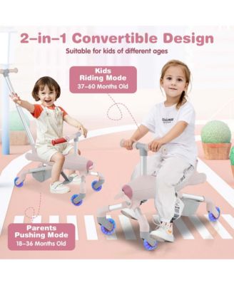 2-in-1 Kids Ride-on Push Car with LED Lighted Wheels Removable & Adjustable Handle