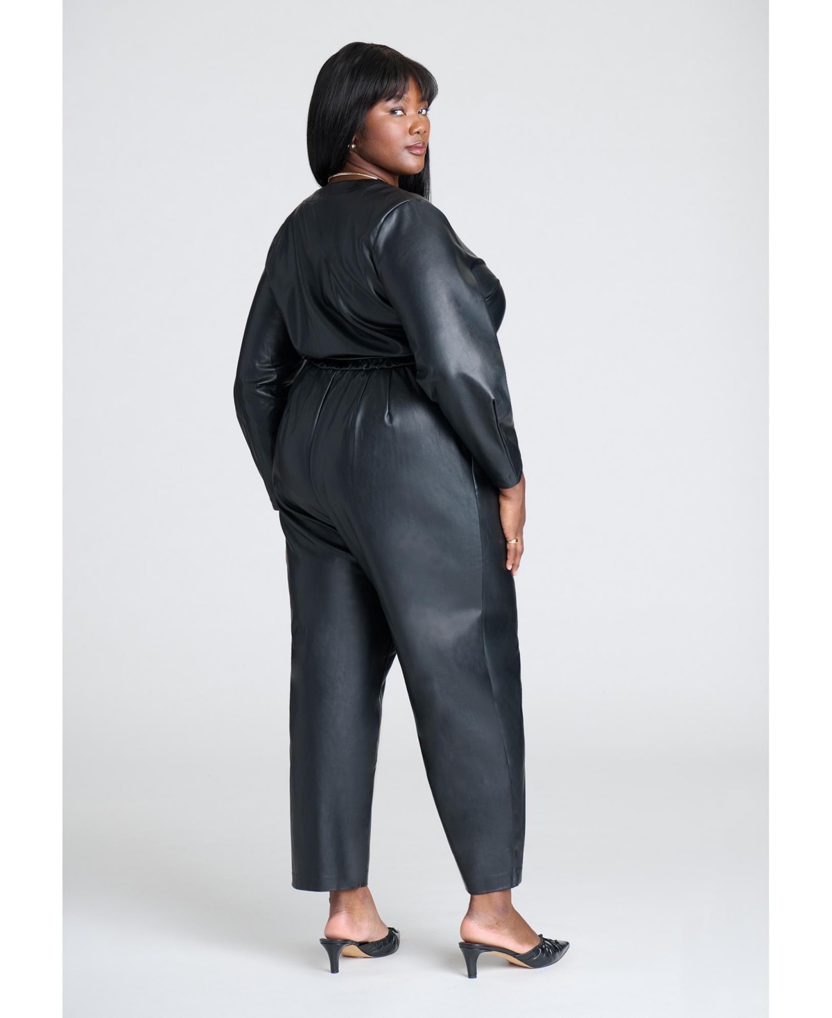 Eloquii Plus Size Leather Jumpsuit With Tie