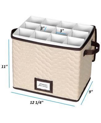 Wine Glass Storage Box with Dividers - Holds 12 Champagne Flute Glasses up to 10&amp;quot; Tall