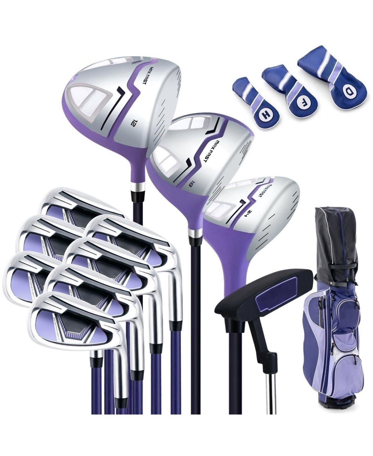 Women's Right Hand Complete Golf Club Set with Stand Bag and Rain Hood - Purple