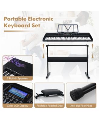 61-Key Portable Electronic Keyboard Piano with Stand and Stool