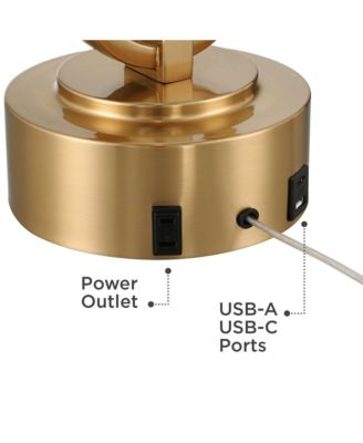 Ramses 25 1/2" High Modern Table Lamp USB Port AC Power Outlet Pull Chain Gold Metal White Alabaster Dome Shade Charging