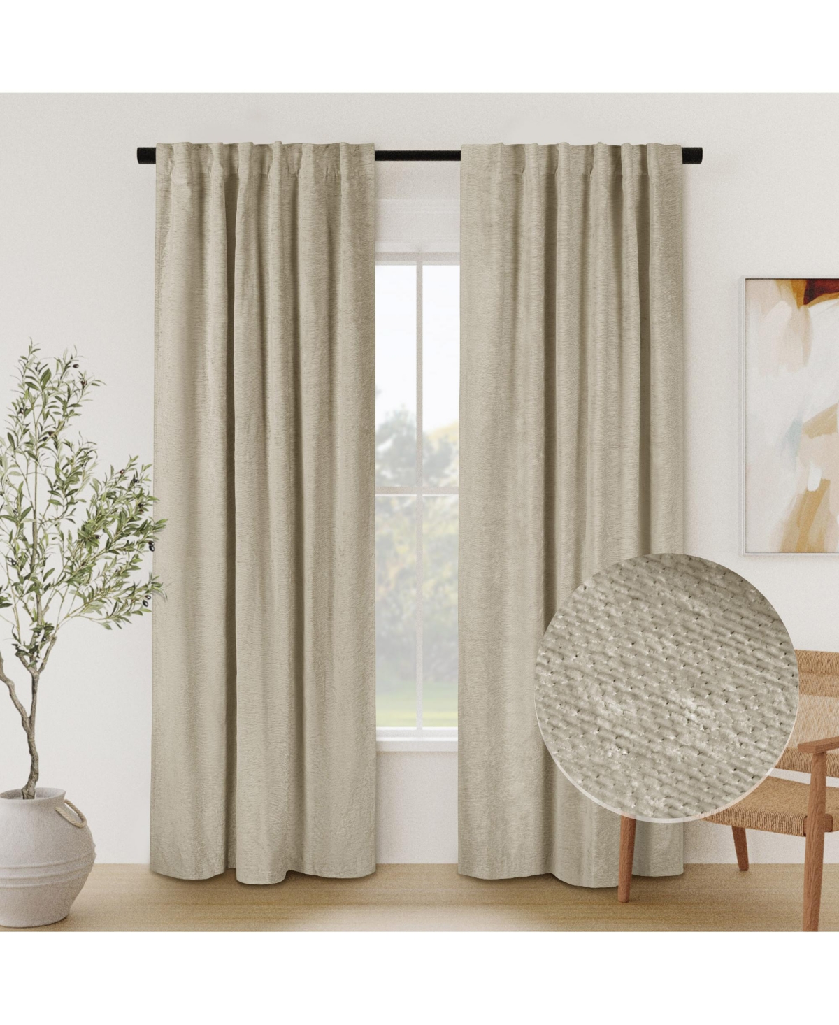 Chenille Solid Room Darkening Back Tab Curtain Panel, 52"&#xD7;84" - Navy