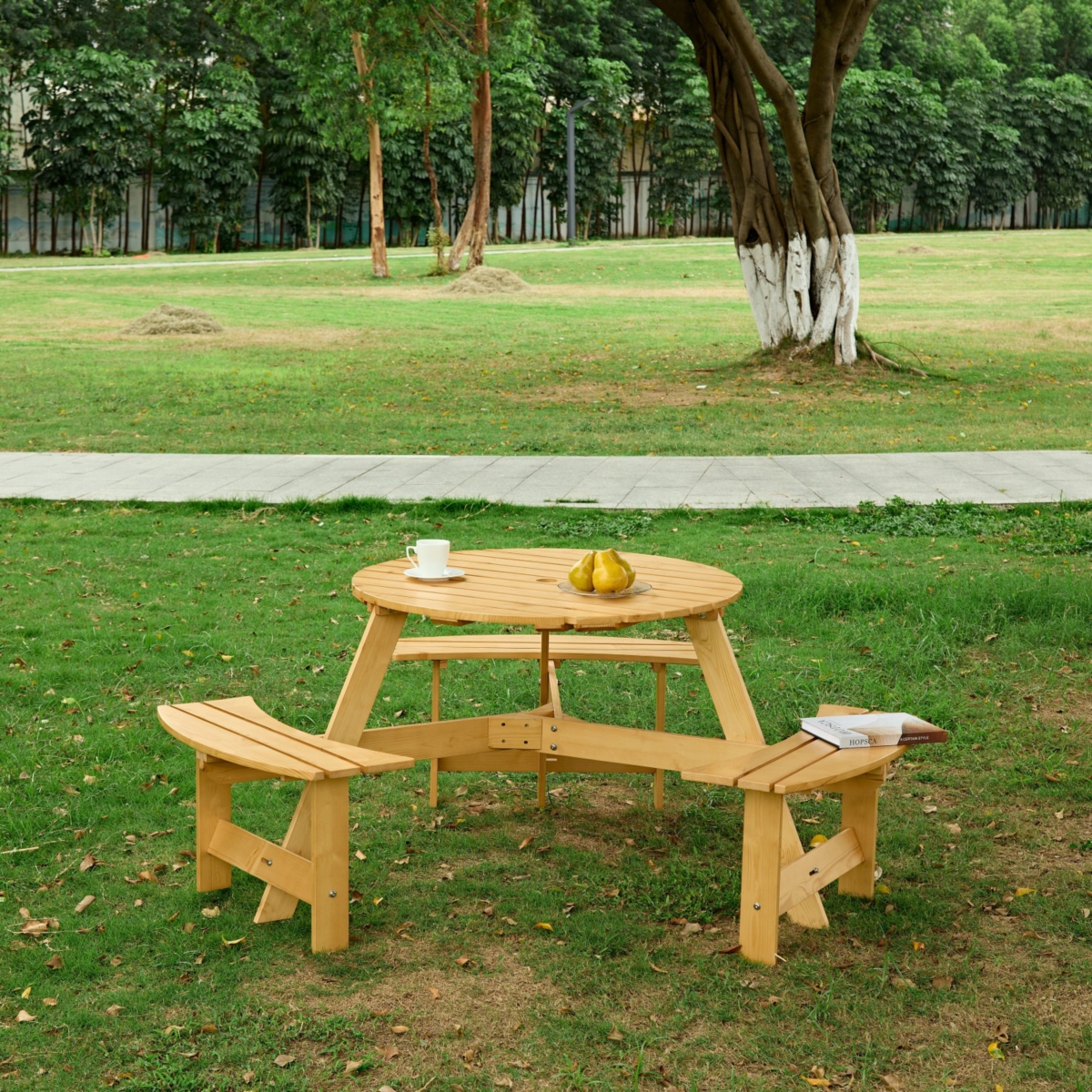 Waterproof Picnic Table with Umbrella Hole and Benches for 6