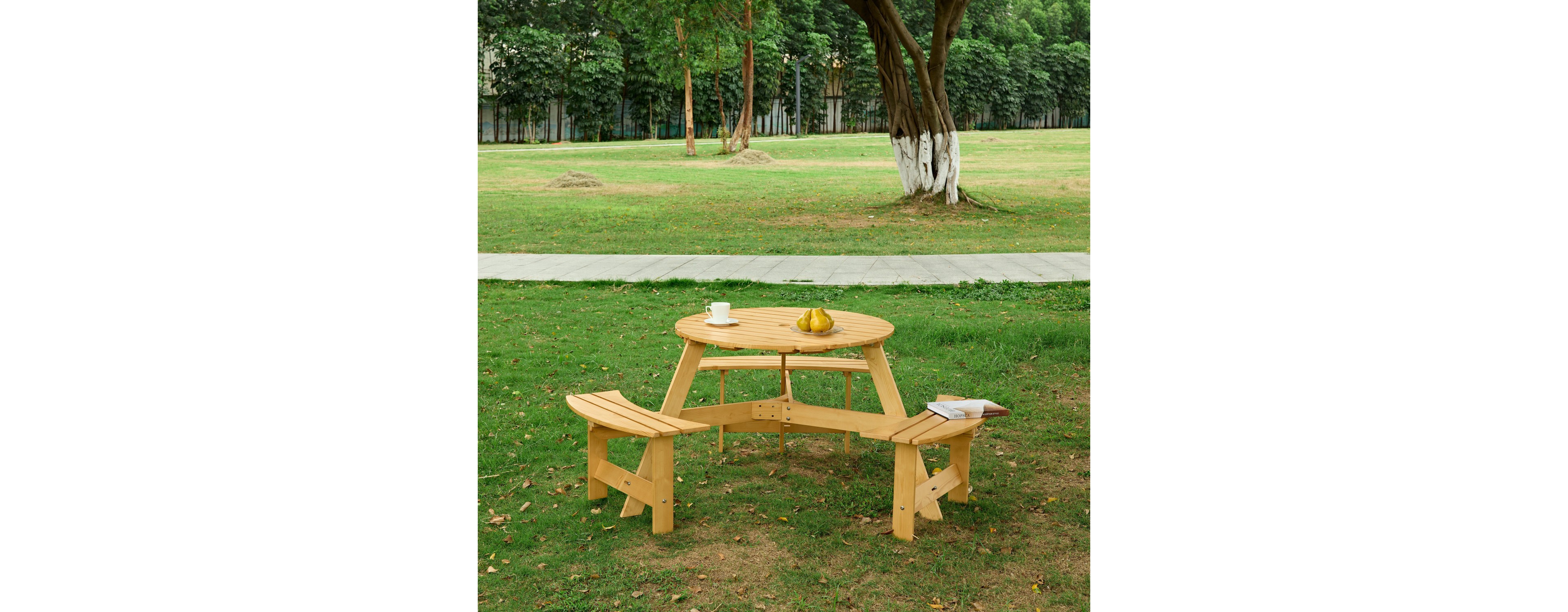 Waterproof Picnic Table with Umbrella Hole and Benches for 6