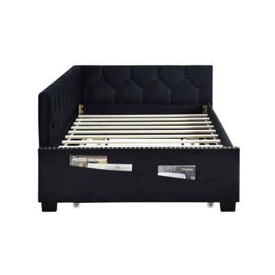 Twin Daybed Bed Frame with Trundle, Black Velvet