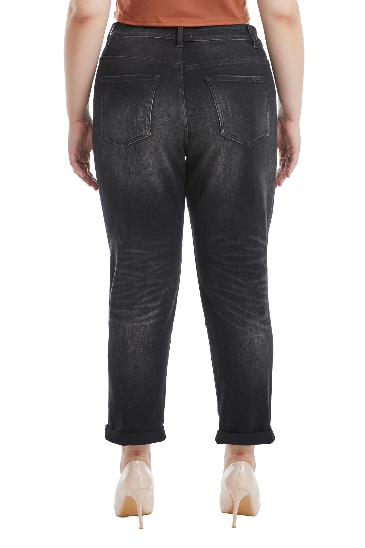 Bayeas Plus Size High Rise Painted Mom Jeans In Iron Black