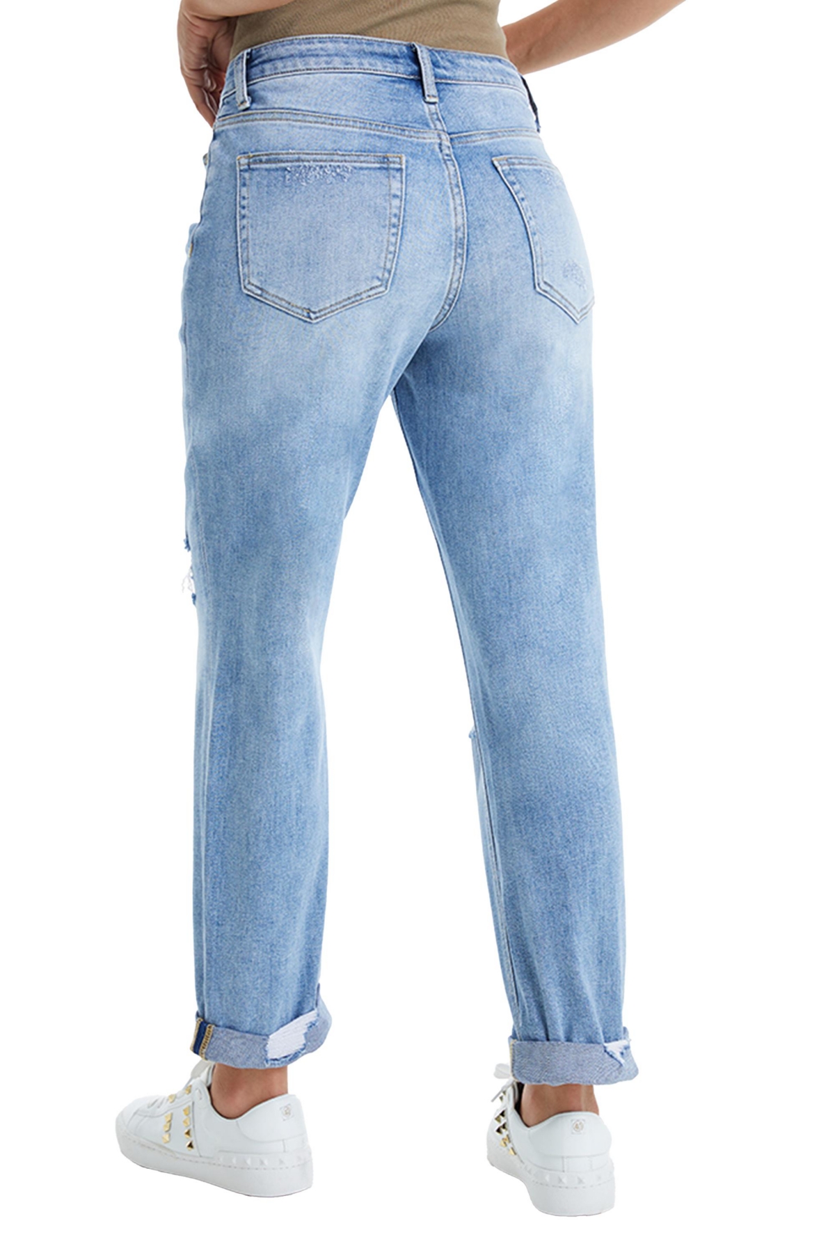Bayeas High Rise Distressed Relaxed Boyfriend Jeans In Midnight Thunder
