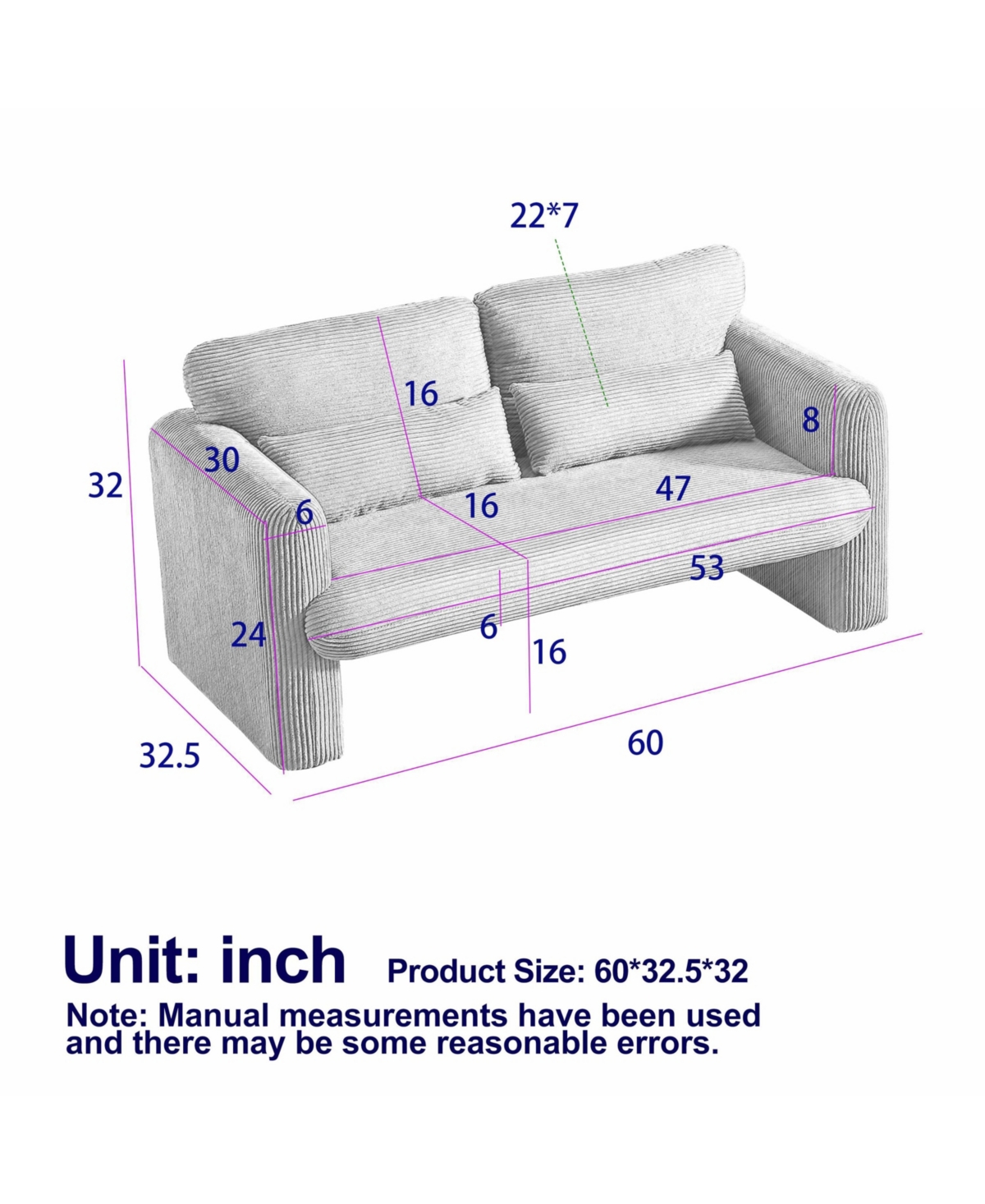 Streamdale Furniture Modern Corduroy Loveseat Sofa with Pillows and Support