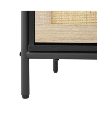 Rattan Nightstand, Black Nightstand with 3 Natural Rattan Drawers, Boho Mid Century Modern Bedside Table, Stylish End Table, and Functional Side Table Cabinet with Storage Drawers for Bedroom