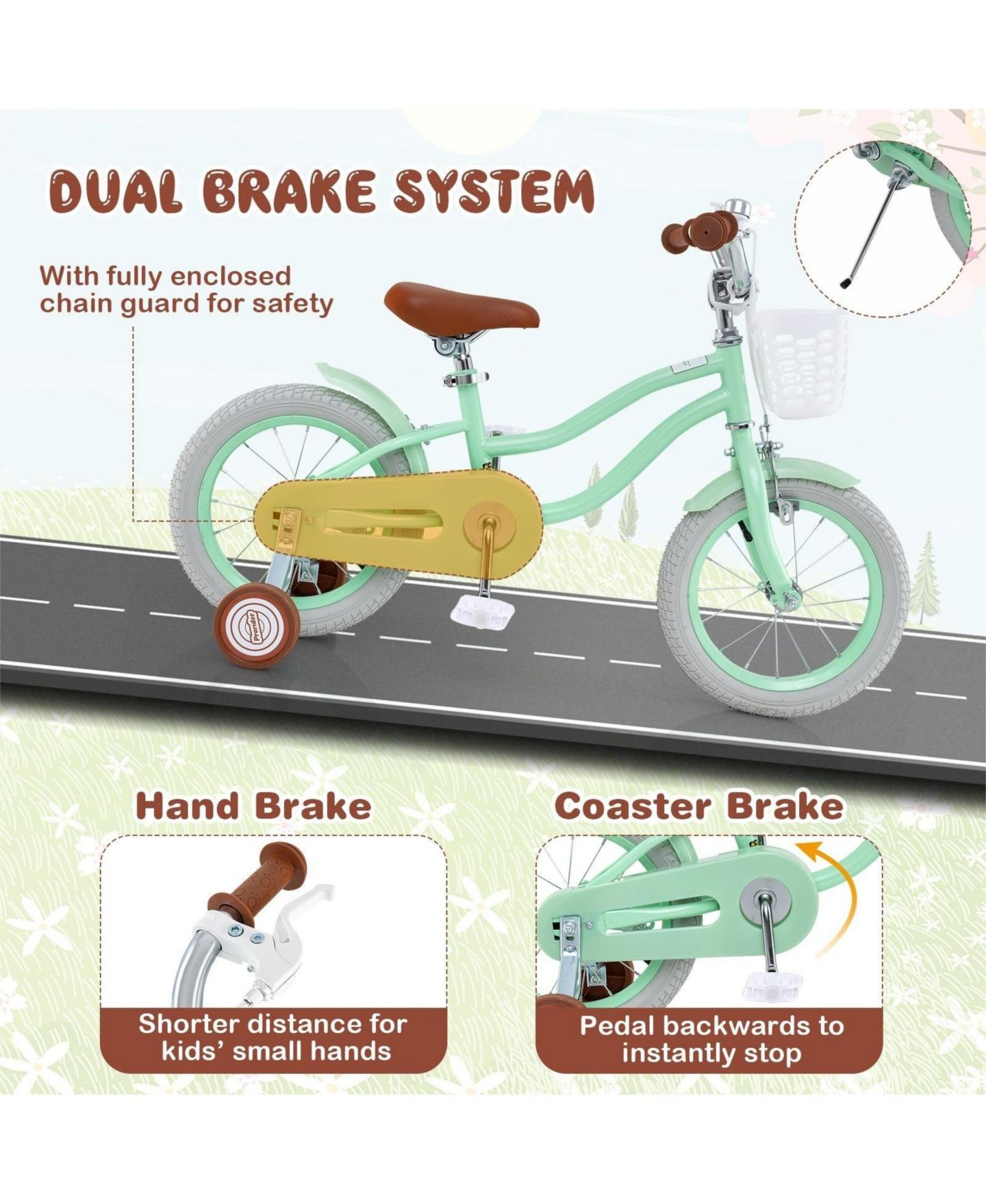 Детская игрушка HONGGE 14-Inch Kids' Bike with Adjustable Seat, Training Wheels & Bell, Ages 3-8 — фото 8