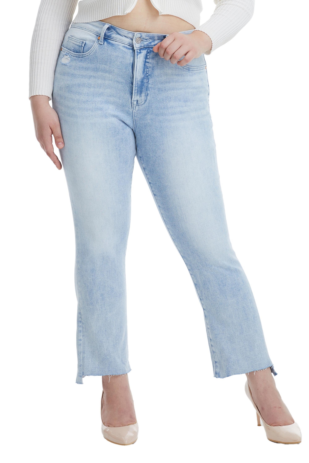 BAYEAS PLUS SIZE DAISY HIGH RISE SLIM JEANS WITH RAW HEM 