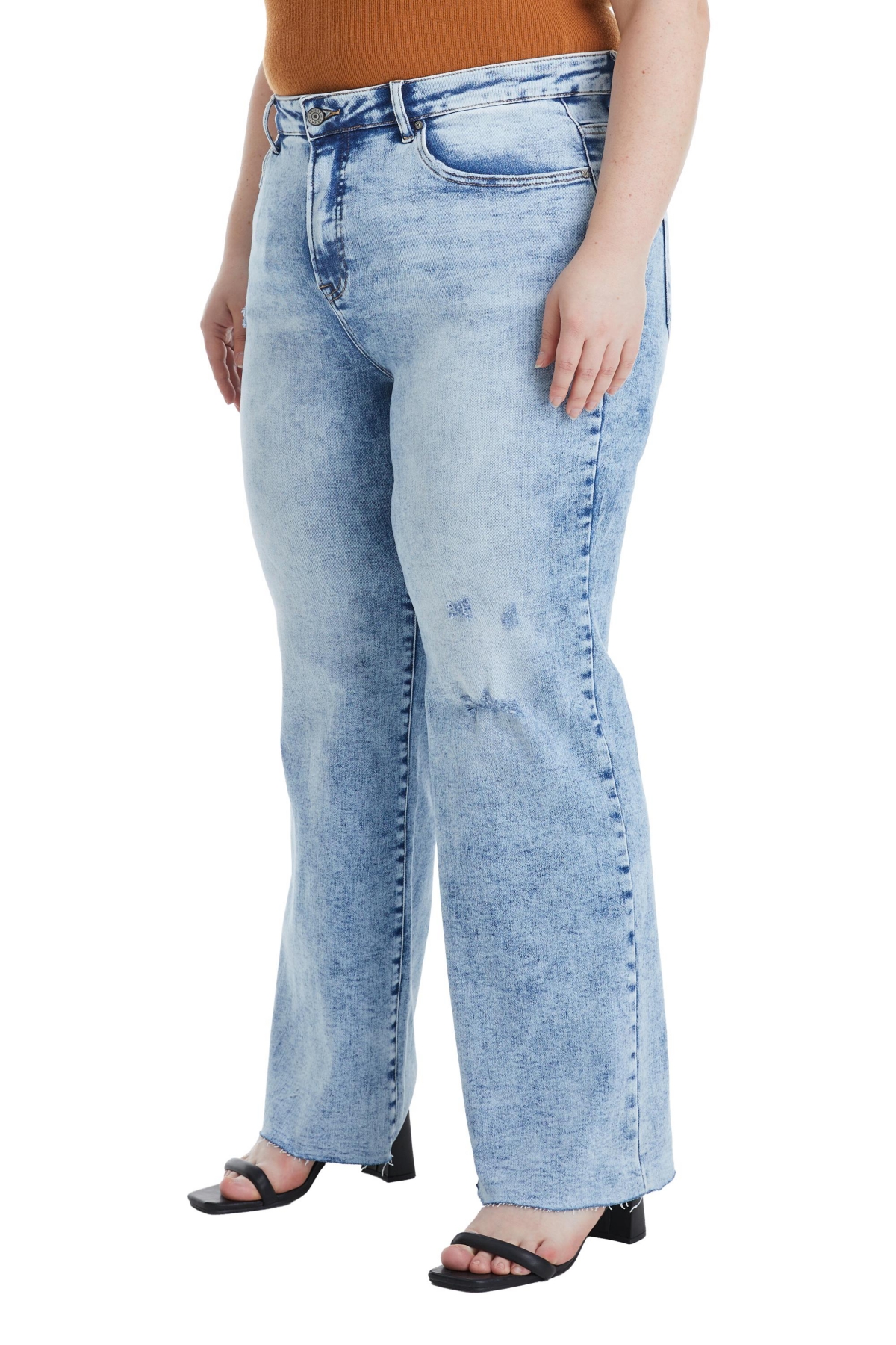 Bayeas Plus Size High Rise Wide Leg Jeans With Raw Hem In Snowdreams