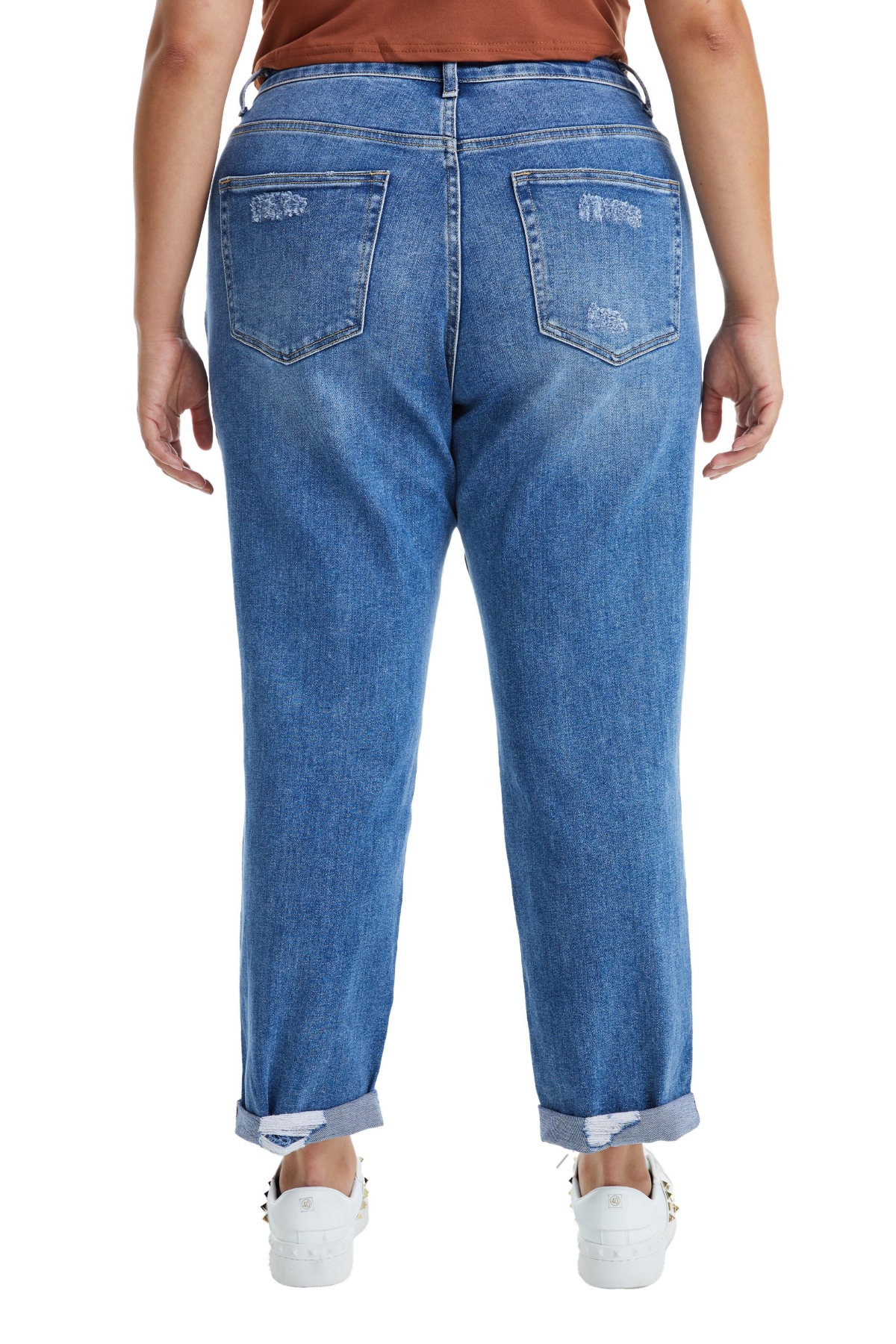 Bayeas High Rise Distressed Relaxed Boyfriend Jeans In Midnight Thunder