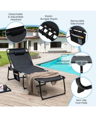 SUGIFT 4 Position Folding Lounge Chaise with Adjustable Backrest and Footrest
