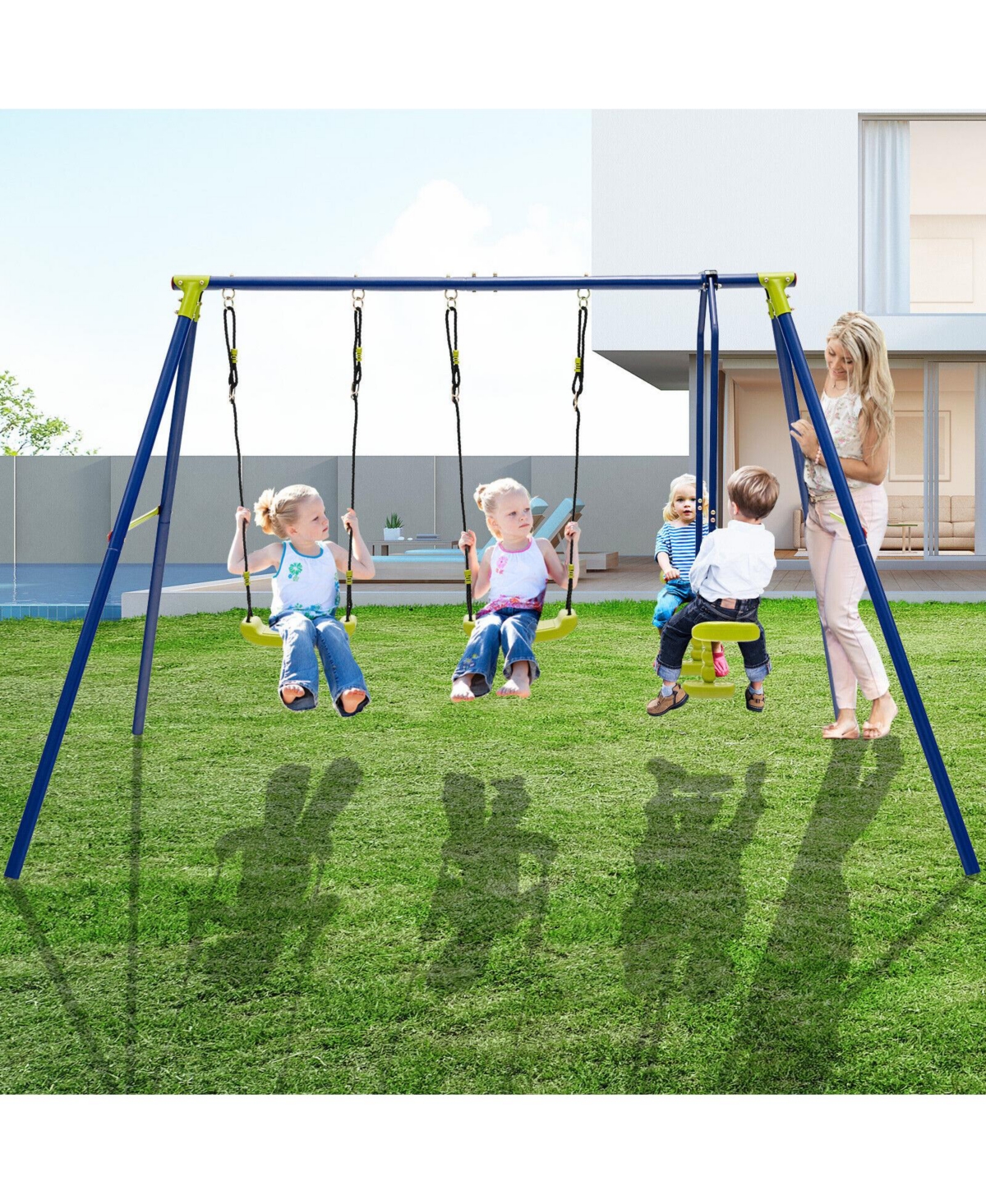 Hongge 440 Pounds Kids Swing Set with Two Swings and One Glider