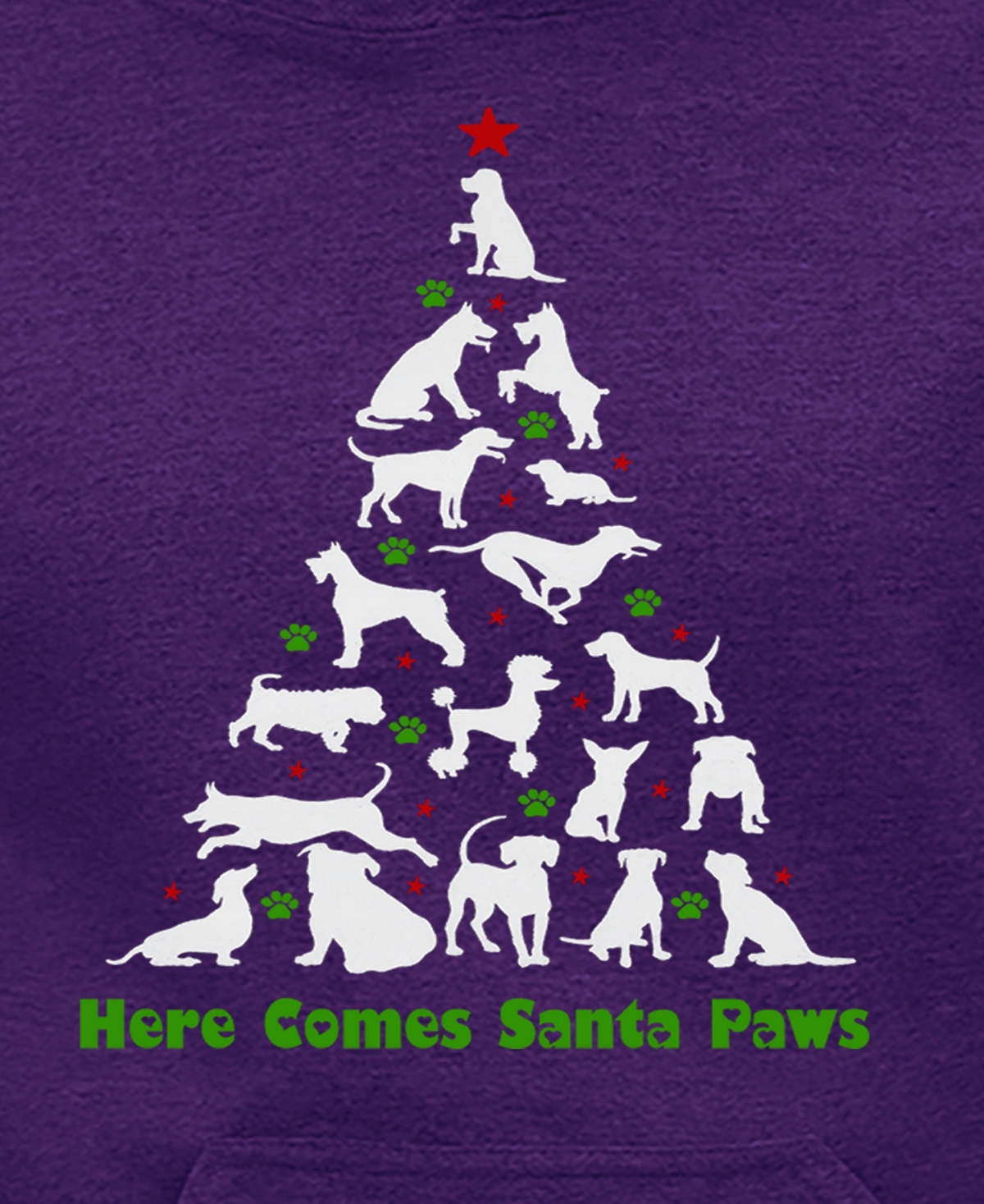LA POP ART WOMEN'S HERE COMES SANTA PAWS WORD ART HOODED SWEATSHIRT 